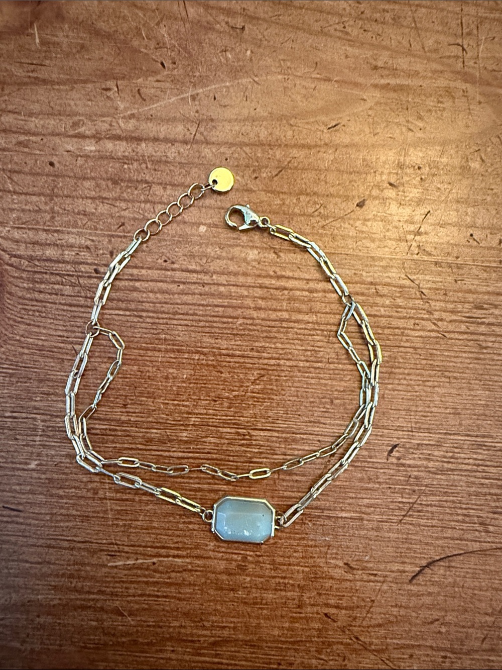 Gold-Tone Double Chain Bracelet with Turquoise Stone Charm